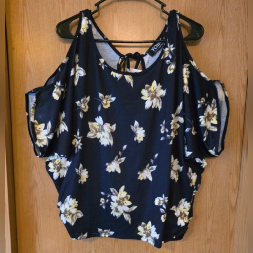 Floral Sleeveless Top - Blue and Yellow